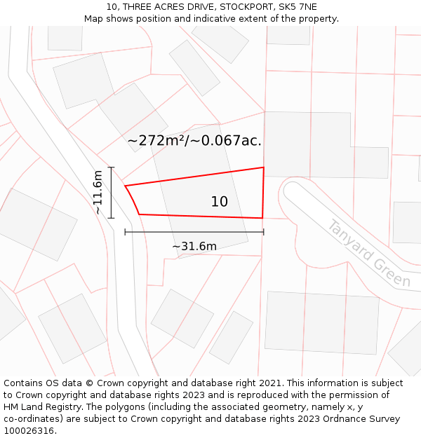 10, THREE ACRES DRIVE, STOCKPORT, SK5 7NE: Plot and title map