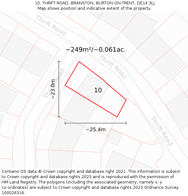 10, THRIFT ROAD, BRANSTON, BURTON-ON-TRENT, DE14 3LJ: Plot and title map