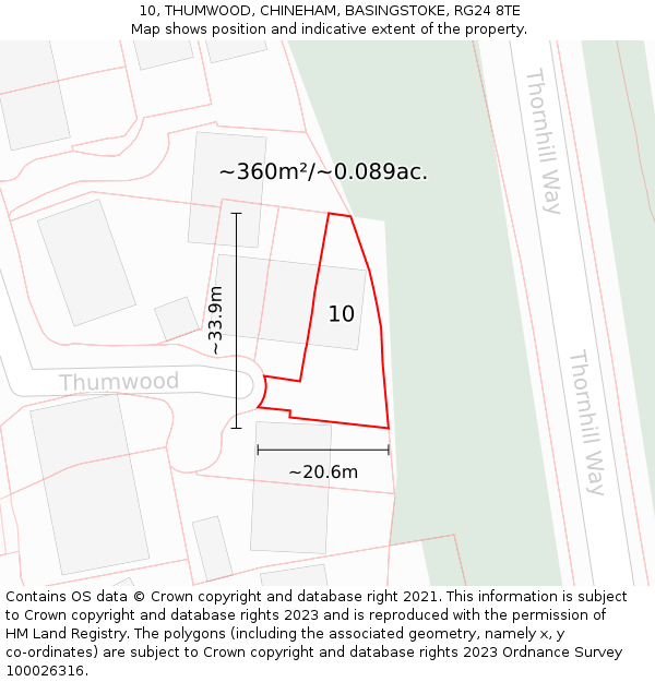 10, THUMWOOD, CHINEHAM, BASINGSTOKE, RG24 8TE: Plot and title map