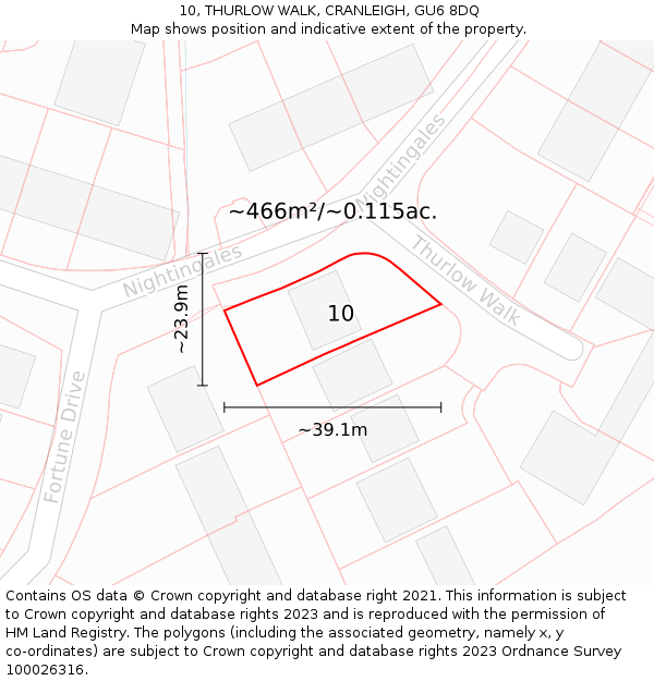 10, THURLOW WALK, CRANLEIGH, GU6 8DQ: Plot and title map