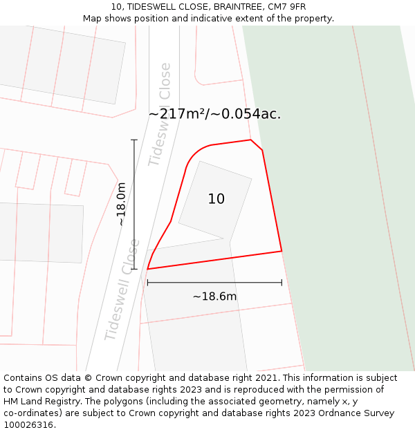 10, TIDESWELL CLOSE, BRAINTREE, CM7 9FR: Plot and title map