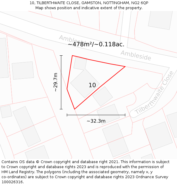 10, TILBERTHWAITE CLOSE, GAMSTON, NOTTINGHAM, NG2 6QP: Plot and title map