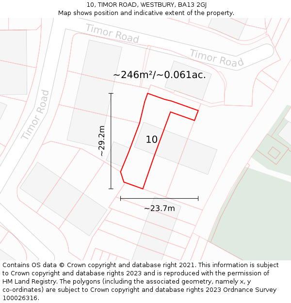 10, TIMOR ROAD, WESTBURY, BA13 2GJ: Plot and title map