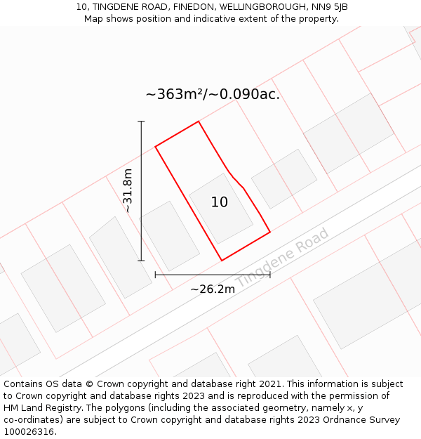 10, TINGDENE ROAD, FINEDON, WELLINGBOROUGH, NN9 5JB: Plot and title map