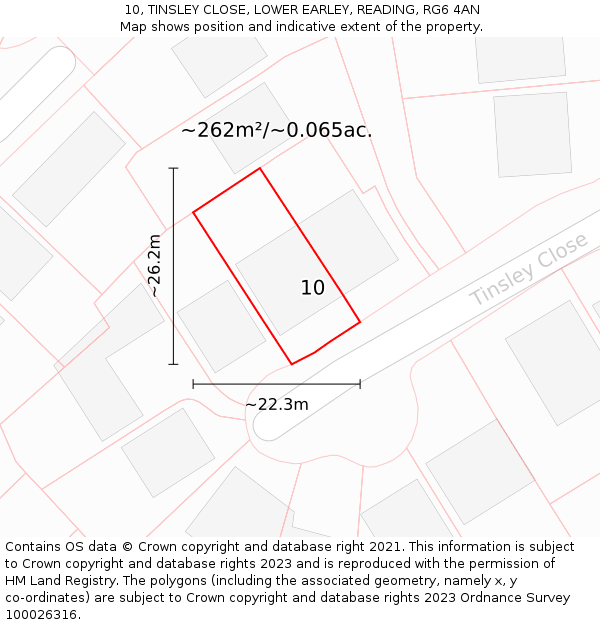10, TINSLEY CLOSE, LOWER EARLEY, READING, RG6 4AN: Plot and title map