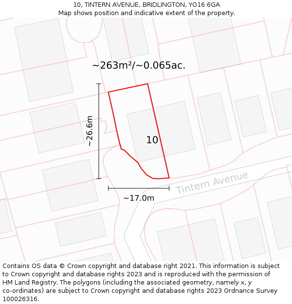 10, TINTERN AVENUE, BRIDLINGTON, YO16 6GA: Plot and title map