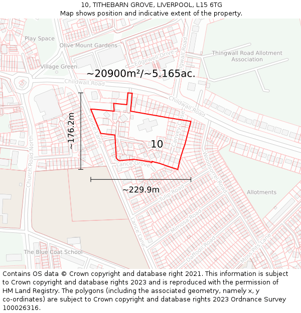 10, TITHEBARN GROVE, LIVERPOOL, L15 6TG: Plot and title map