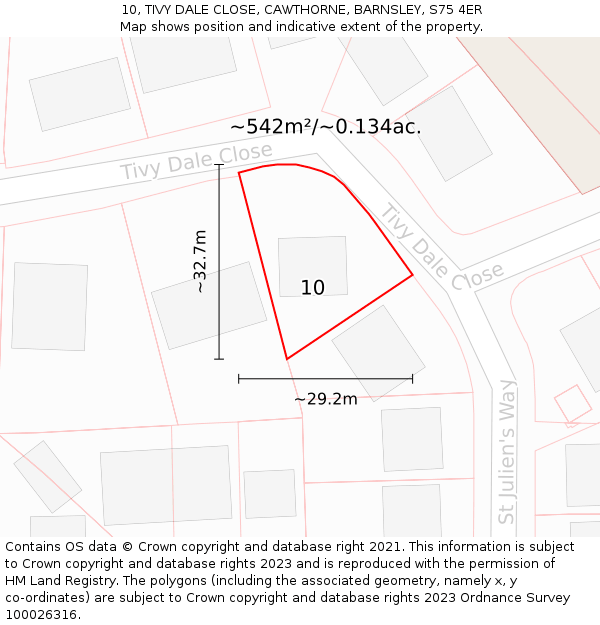 10, TIVY DALE CLOSE, CAWTHORNE, BARNSLEY, S75 4ER: Plot and title map