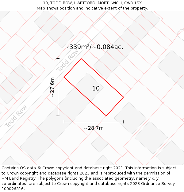 10, TODD ROW, HARTFORD, NORTHWICH, CW8 1SX: Plot and title map