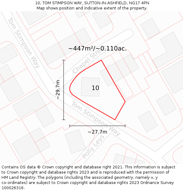 10, TOM STIMPSON WAY, SUTTON-IN-ASHFIELD, NG17 4PN: Plot and title map