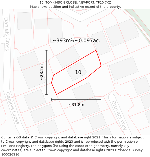 10, TOMKINSON CLOSE, NEWPORT, TF10 7XZ: Plot and title map