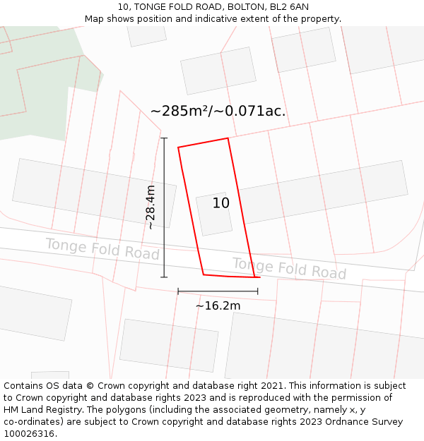 10, TONGE FOLD ROAD, BOLTON, BL2 6AN: Plot and title map