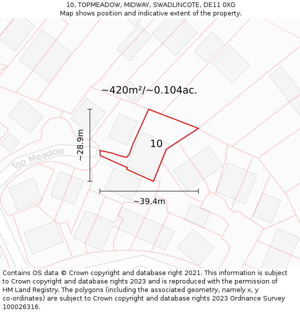 10, TOPMEADOW, MIDWAY, SWADLINCOTE, DE11 0XG: Plot and title map