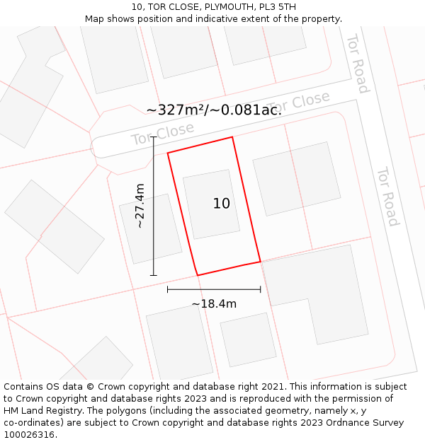 10, TOR CLOSE, PLYMOUTH, PL3 5TH: Plot and title map