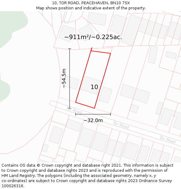 10, TOR ROAD, PEACEHAVEN, BN10 7SX: Plot and title map