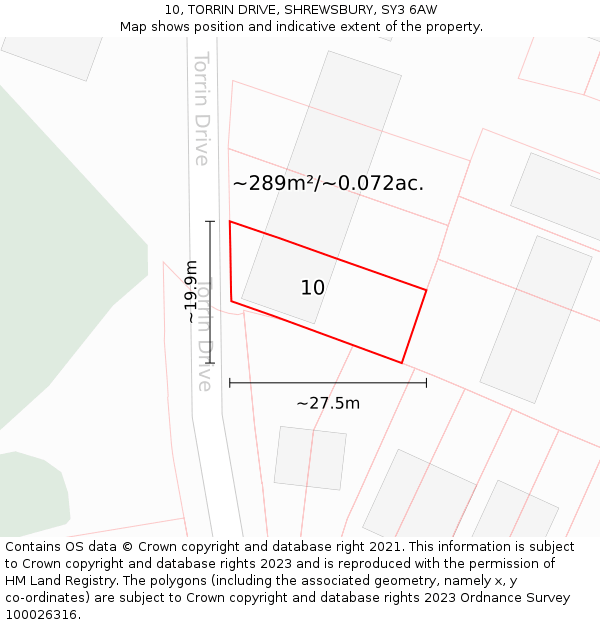 10, TORRIN DRIVE, SHREWSBURY, SY3 6AW: Plot and title map