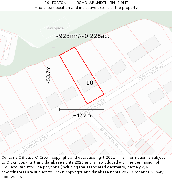 10, TORTON HILL ROAD, ARUNDEL, BN18 9HE: Plot and title map