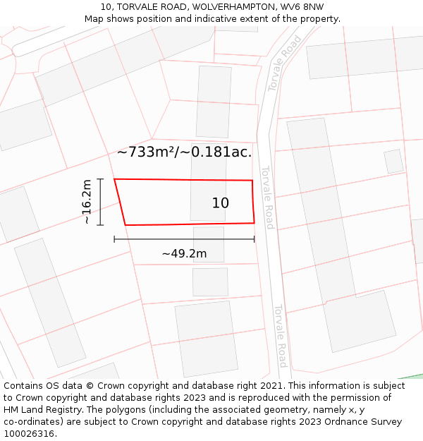 10, TORVALE ROAD, WOLVERHAMPTON, WV6 8NW: Plot and title map