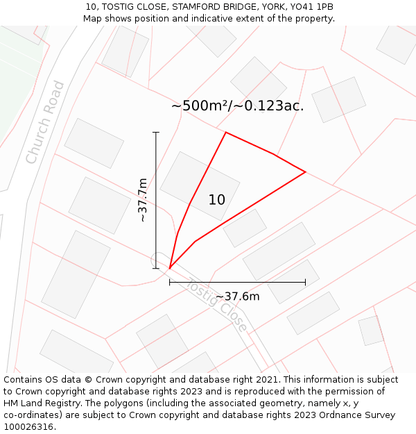10, TOSTIG CLOSE, STAMFORD BRIDGE, YORK, YO41 1PB: Plot and title map