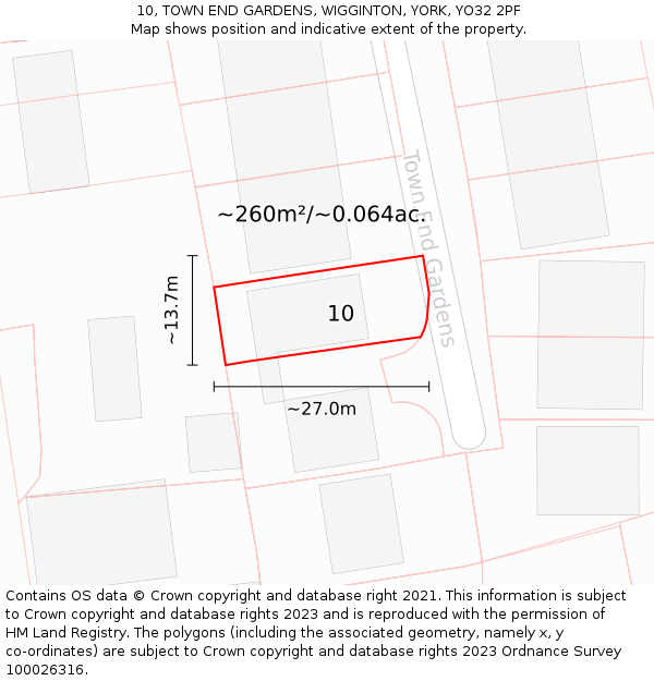 10, TOWN END GARDENS, WIGGINTON, YORK, YO32 2PF: Plot and title map