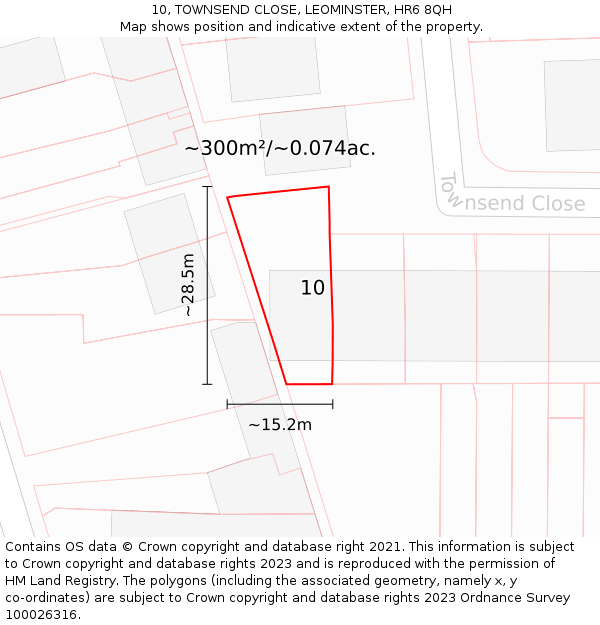 10, TOWNSEND CLOSE, LEOMINSTER, HR6 8QH: Plot and title map