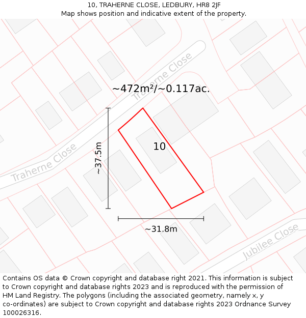 10, TRAHERNE CLOSE, LEDBURY, HR8 2JF: Plot and title map