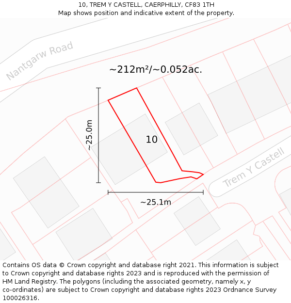 10, TREM Y CASTELL, CAERPHILLY, CF83 1TH: Plot and title map