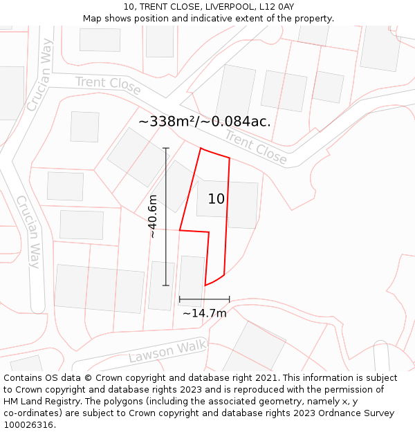 10, TRENT CLOSE, LIVERPOOL, L12 0AY: Plot and title map