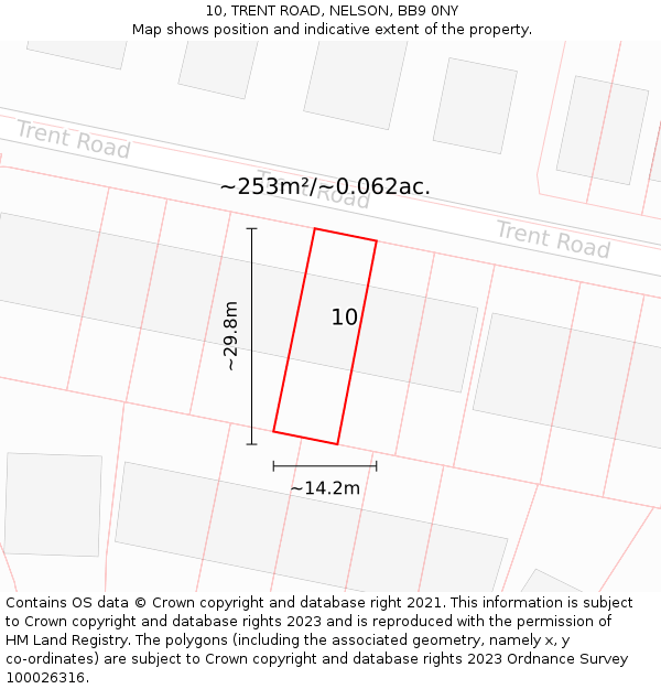 10, TRENT ROAD, NELSON, BB9 0NY: Plot and title map