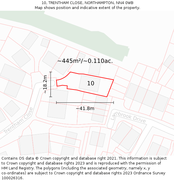10, TRENTHAM CLOSE, NORTHAMPTON, NN4 0WB: Plot and title map