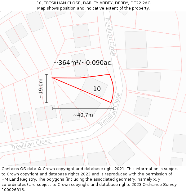 10, TRESILLIAN CLOSE, DARLEY ABBEY, DERBY, DE22 2AG: Plot and title map