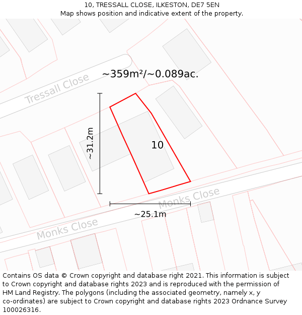 10, TRESSALL CLOSE, ILKESTON, DE7 5EN: Plot and title map