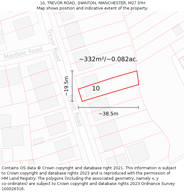 10, TREVOR ROAD, SWINTON, MANCHESTER, M27 0YH: Plot and title map