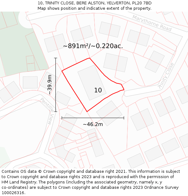 10, TRINITY CLOSE, BERE ALSTON, YELVERTON, PL20 7BD: Plot and title map