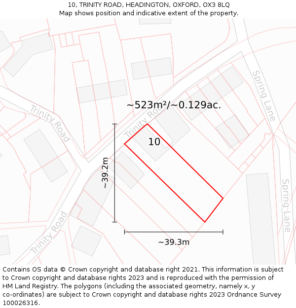 10, TRINITY ROAD, HEADINGTON, OXFORD, OX3 8LQ: Plot and title map