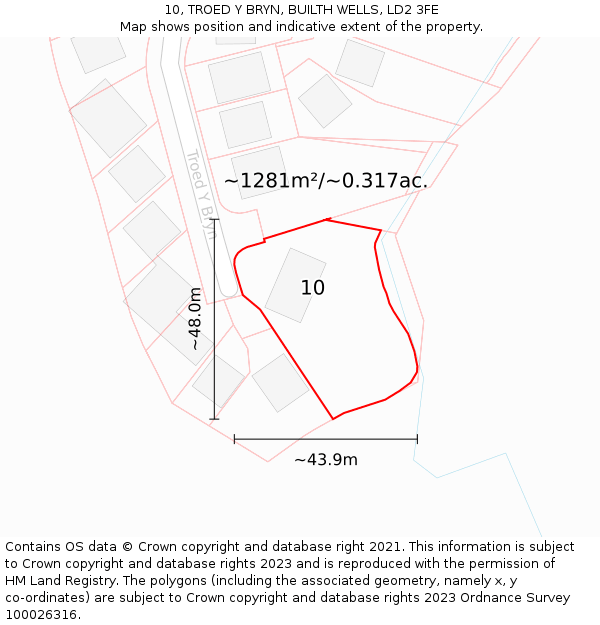 10, TROED Y BRYN, BUILTH WELLS, LD2 3FE: Plot and title map