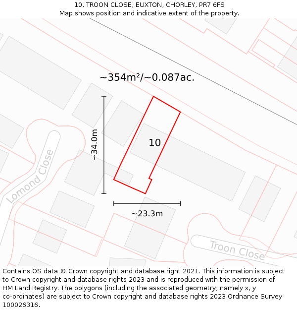 10, TROON CLOSE, EUXTON, CHORLEY, PR7 6FS: Plot and title map