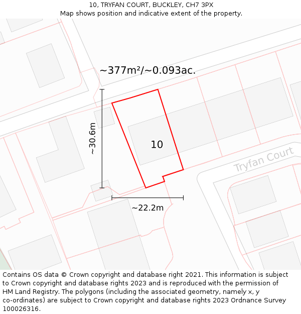 10, TRYFAN COURT, BUCKLEY, CH7 3PX: Plot and title map