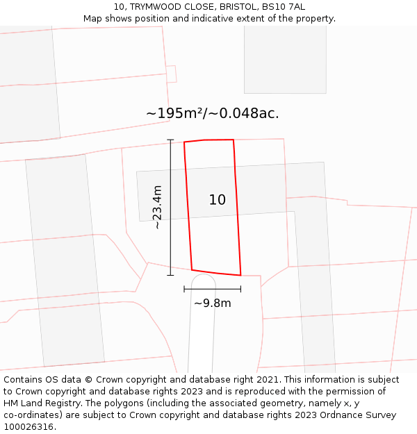 10, TRYMWOOD CLOSE, BRISTOL, BS10 7AL: Plot and title map