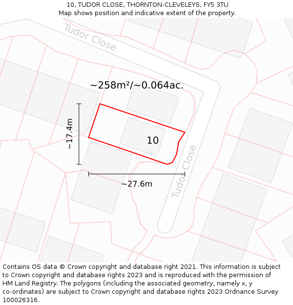 10, TUDOR CLOSE, THORNTON-CLEVELEYS, FY5 3TU: Plot and title map