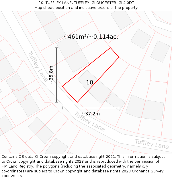 10, TUFFLEY LANE, TUFFLEY, GLOUCESTER, GL4 0DT: Plot and title map