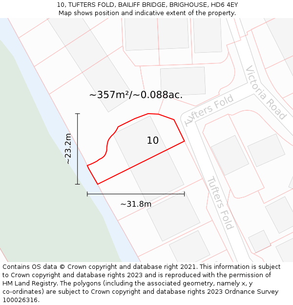 10, TUFTERS FOLD, BAILIFF BRIDGE, BRIGHOUSE, HD6 4EY: Plot and title map