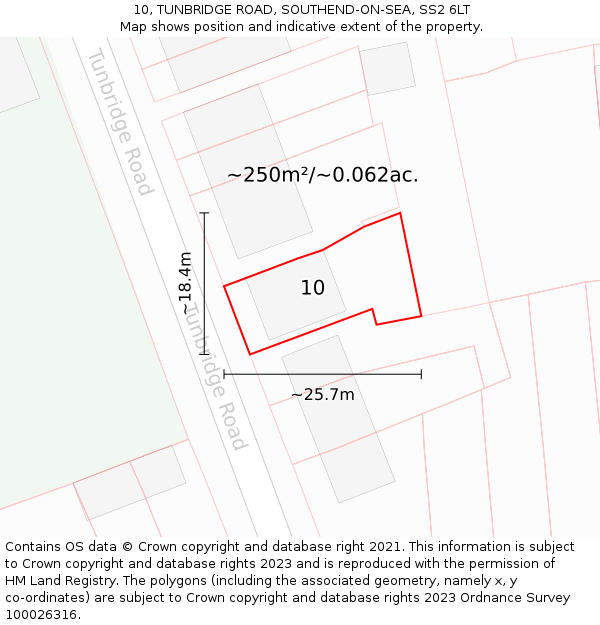 10, TUNBRIDGE ROAD, SOUTHEND-ON-SEA, SS2 6LT: Plot and title map