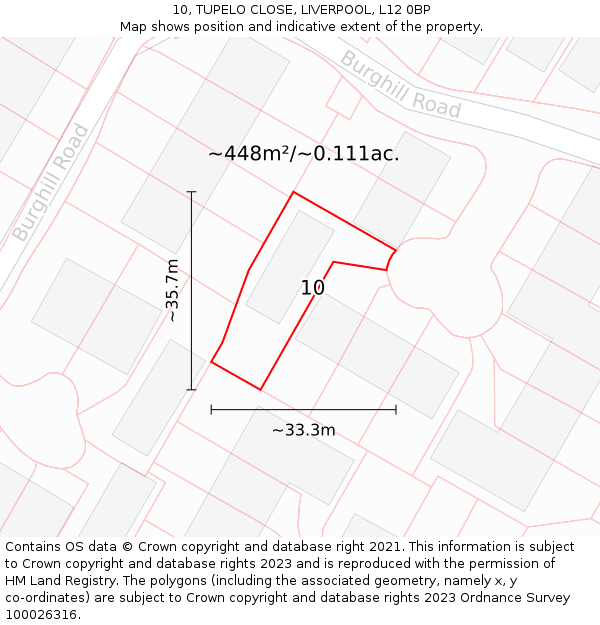 10, TUPELO CLOSE, LIVERPOOL, L12 0BP: Plot and title map