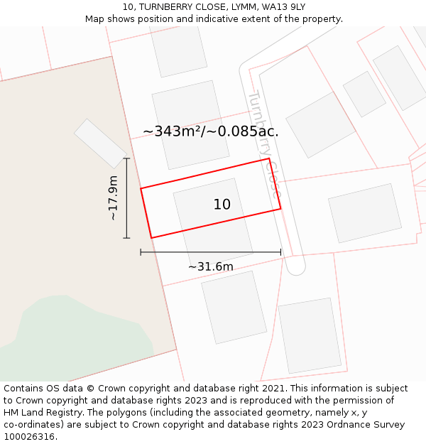 10, TURNBERRY CLOSE, LYMM, WA13 9LY: Plot and title map