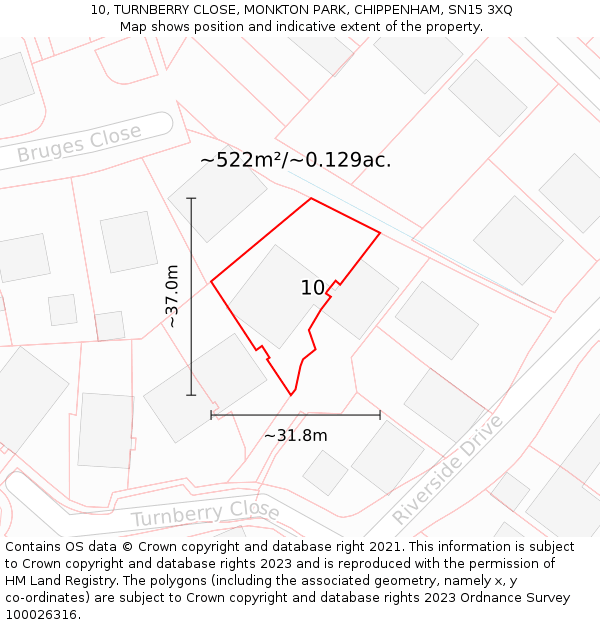 10, TURNBERRY CLOSE, MONKTON PARK, CHIPPENHAM, SN15 3XQ: Plot and title map