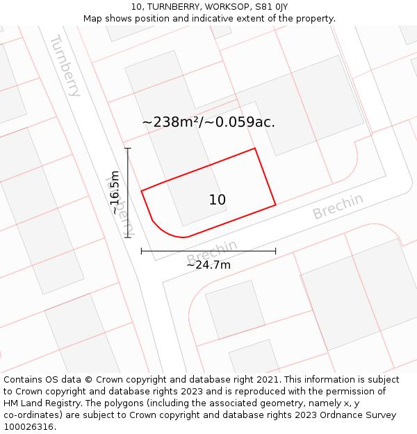 10, TURNBERRY, WORKSOP, S81 0JY: Plot and title map