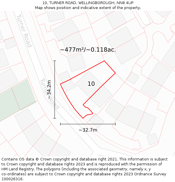 10, TURNER ROAD, WELLINGBOROUGH, NN8 4UP: Plot and title map