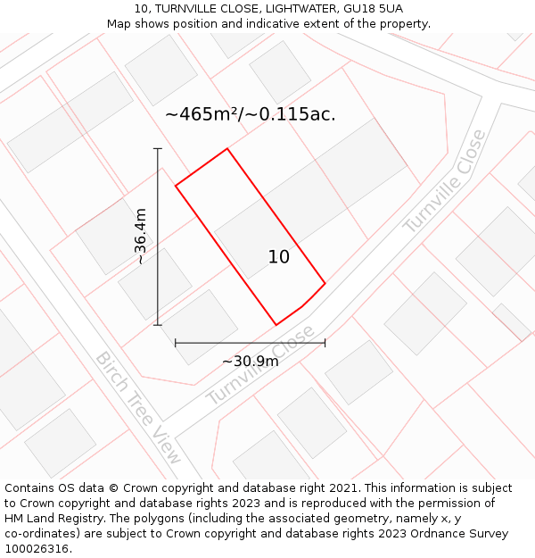 10, TURNVILLE CLOSE, LIGHTWATER, GU18 5UA: Plot and title map