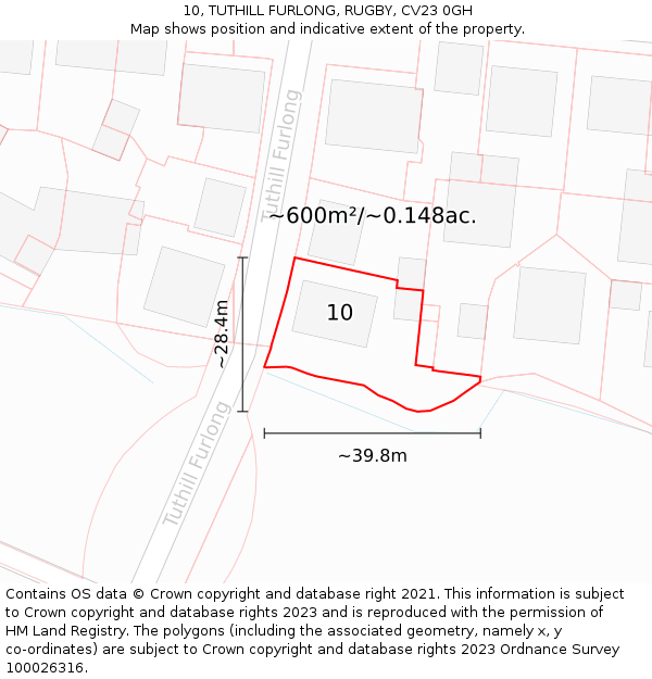 10, TUTHILL FURLONG, RUGBY, CV23 0GH: Plot and title map